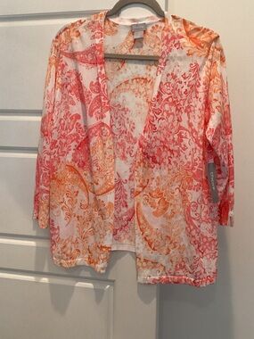 Chico's Coral & Orange Paisley Open-Front Tunic